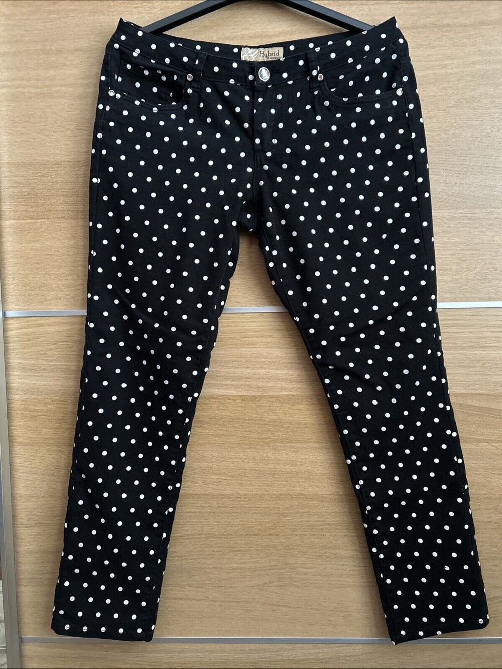 Hybrid & Company Women's Sz 15 Black Stretch Jeans Pants Polka Dot rhinestones